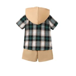 Plaid Short Sleeve Hooded Shirt and Shorts Set for Boys