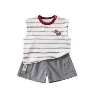 Knit Vest and Lightweight Cotton Shorts Two-Piece Set for Babies and Toddlers Summer Casual Wear