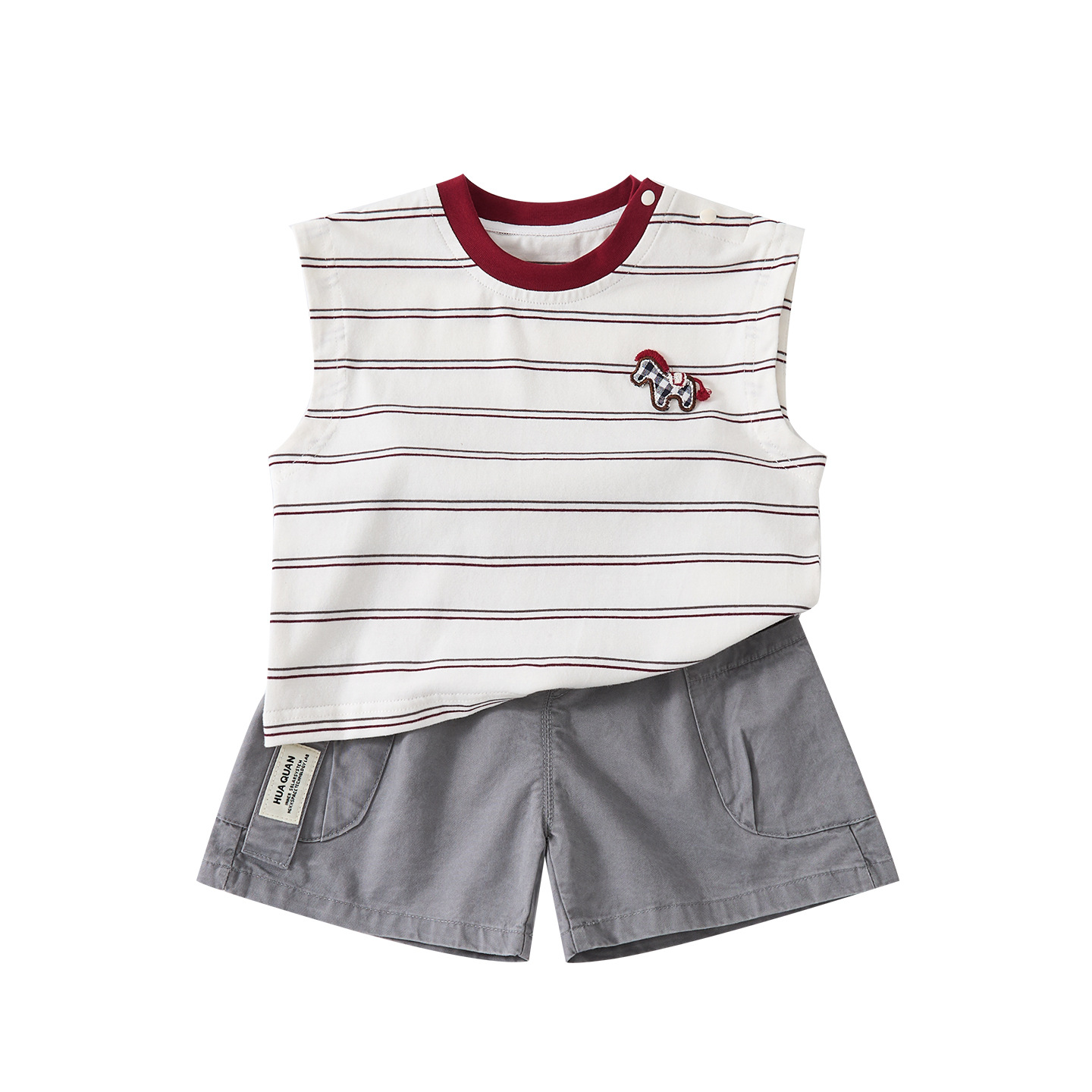 Knit Vest and Lightweight Cotton Shorts Two-Piece Set for Babies and Toddlers Summer Casual Wear