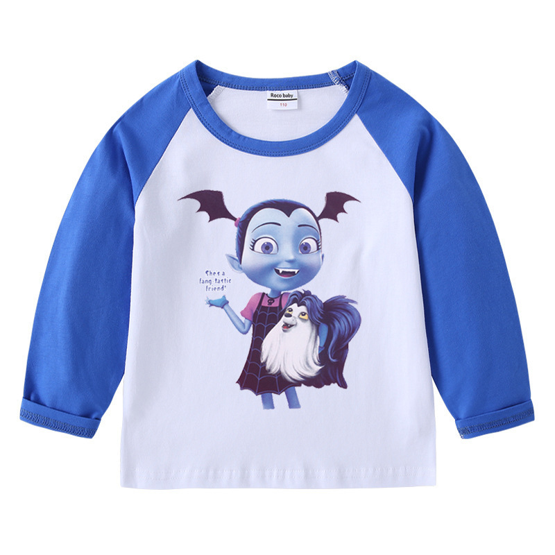 Children’s pure cotton shoulder T-shirt with round neck and long sleeves