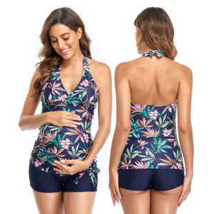 swimsuit digital print halter tie-up briefs maternity two-piece swimwear