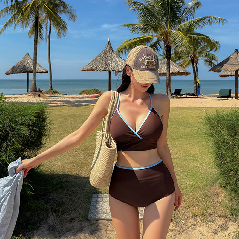 split swimsuit for women solid color slimming, suitable for hot spring resort, one-piece swimsuit – Bild 3