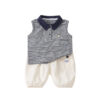 Stylish Striped Vest Polo Shirt Thin Casual Cargo Cotton Pants Two-Piece Set