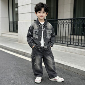 Children's Spring and Autumn Cowboy Long Sleeve Three Piece Set