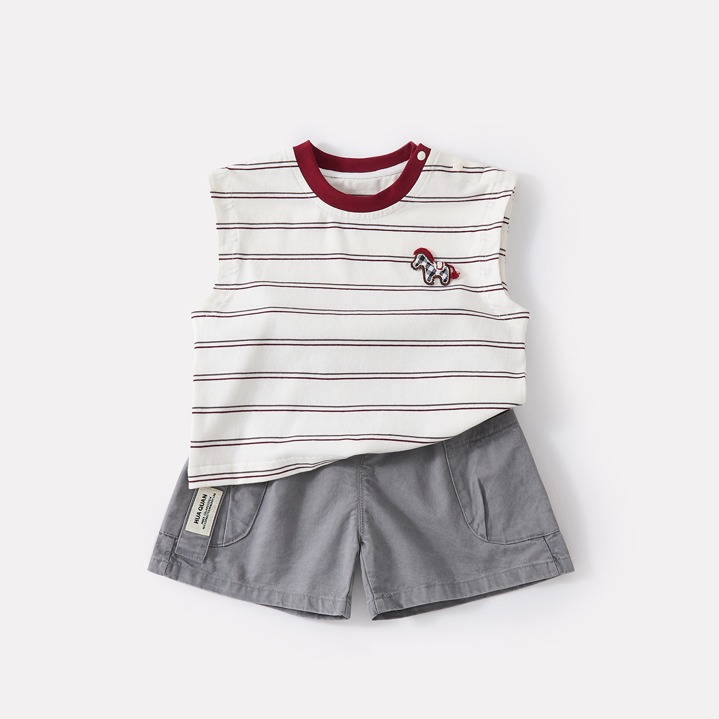 Knit Vest and Lightweight Cotton Shorts Two-Piece Set for Babies and Toddlers Summer Casual Wear