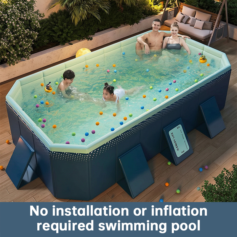 Large Foldable Rectangular Family Swimming Pool, Non-Inflatable Above Ground Pool, Easy Setup Outdoor Pool for Adults and Kids
