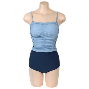 strapless color-blocked ruffled casual two-piece high-waisted bikini swimsuit for women