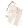 Crochet Strap Top and Wide Leg Pants Set for Girls
