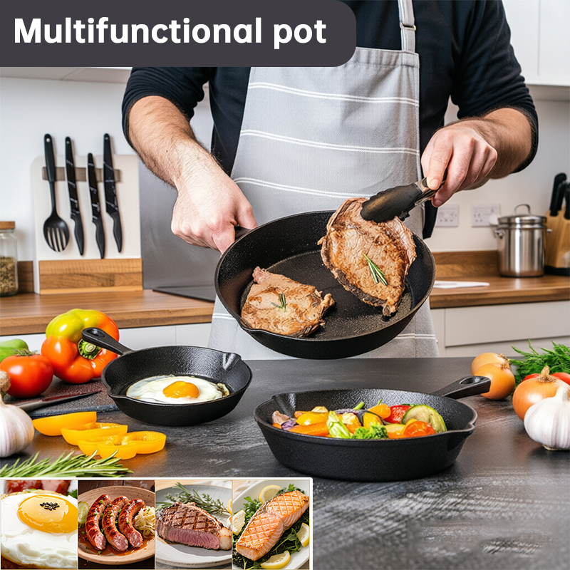 4-Pack Cast Iron Skillet Set – Non-Stick Frying Pans for Induction, Egg & Crepe Pan – Bild 8