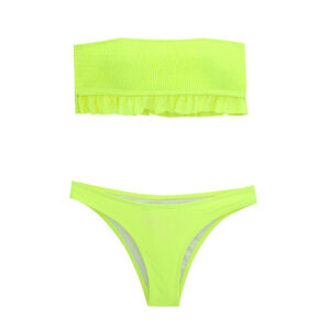 Solid Color Bikini Set for Women with Sexy Strapless Design and Lace Trim