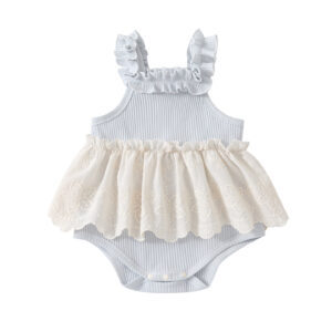 Lightweight Knit Sleeveless Romper Baby Stylish Versatile Sweet Patchwork Strap Bodysuit