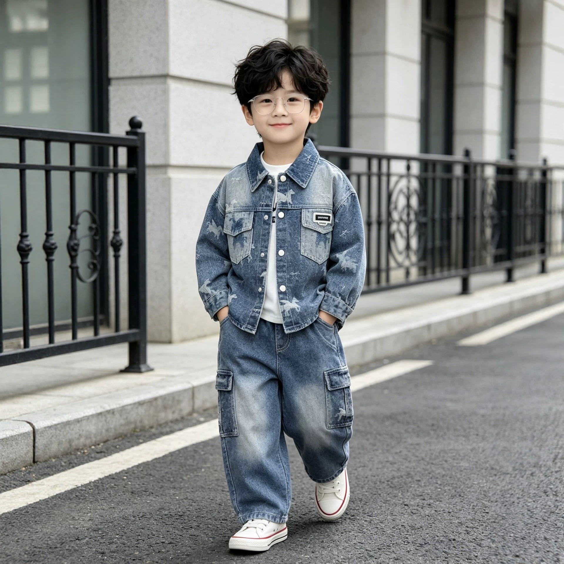 Children's Spring and Autumn Cowboy Long Sleeve Three Piece Set – Bild 2