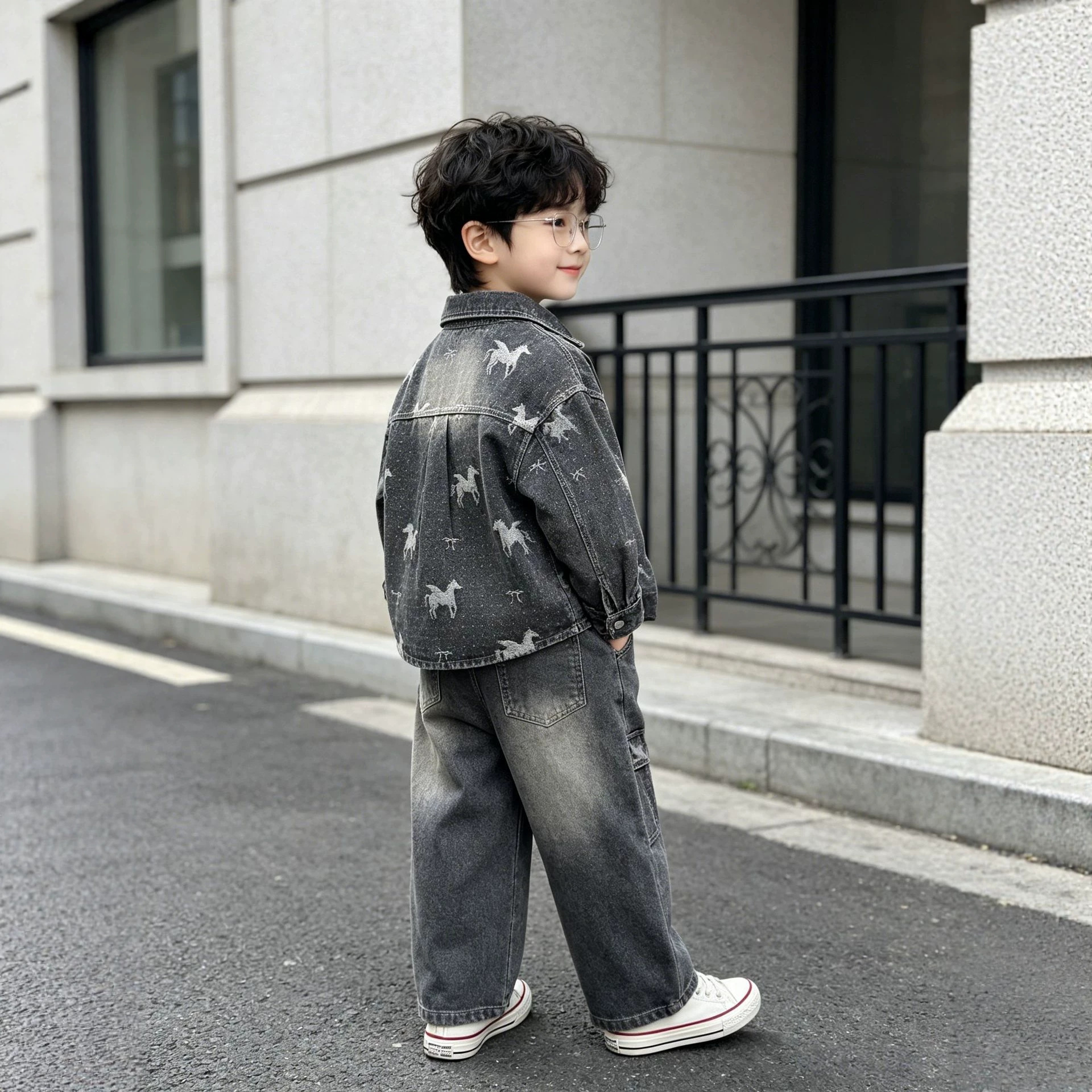 Children's Spring and Autumn Cowboy Long Sleeve Three Piece Set – Bild 3