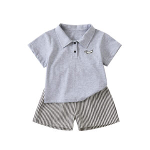 Cartoon Dog Polo Shirt Short Sleeve Baby Lightweight Casual Striped Shorts Children's Clothing