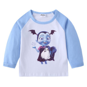 Children's pure cotton shoulder T-shirt with round neck and long sleeves