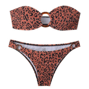 Strapless Backless Push-Up Attractive Leopard Print Two-Piece Bikini Wholesale