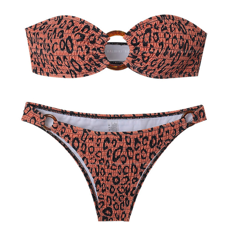 Strapless Backless Push-Up Attractive Leopard Print Two-Piece Bikini Wholesale
