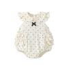 Dot Peter Pan Collar Sleeveless Romper, Baby Girl Summer Lightweight Sweet Casual Knit Onesie