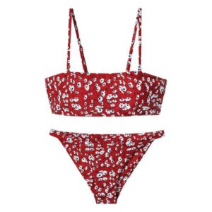 Cute Floral Strapless Bikini for Women, Beach Vacation Two-Piece Swimsuit