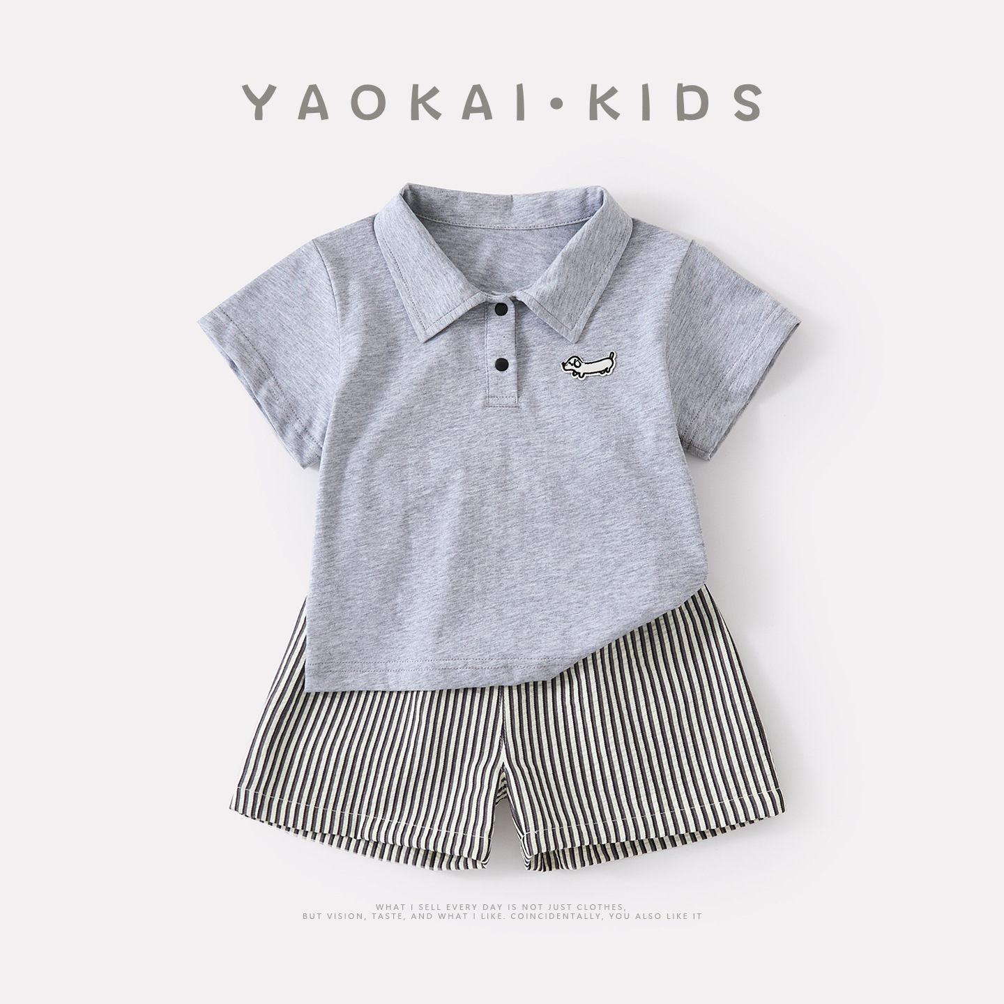 Cartoon Dog Polo Shirt Short Sleeve Baby Lightweight Casual Striped Shorts Children’s Clothing