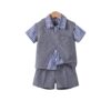 Kids' Striped Short Sleeve Shirt and Vest Set with Shorts, 3-Piece Outfit for Boys