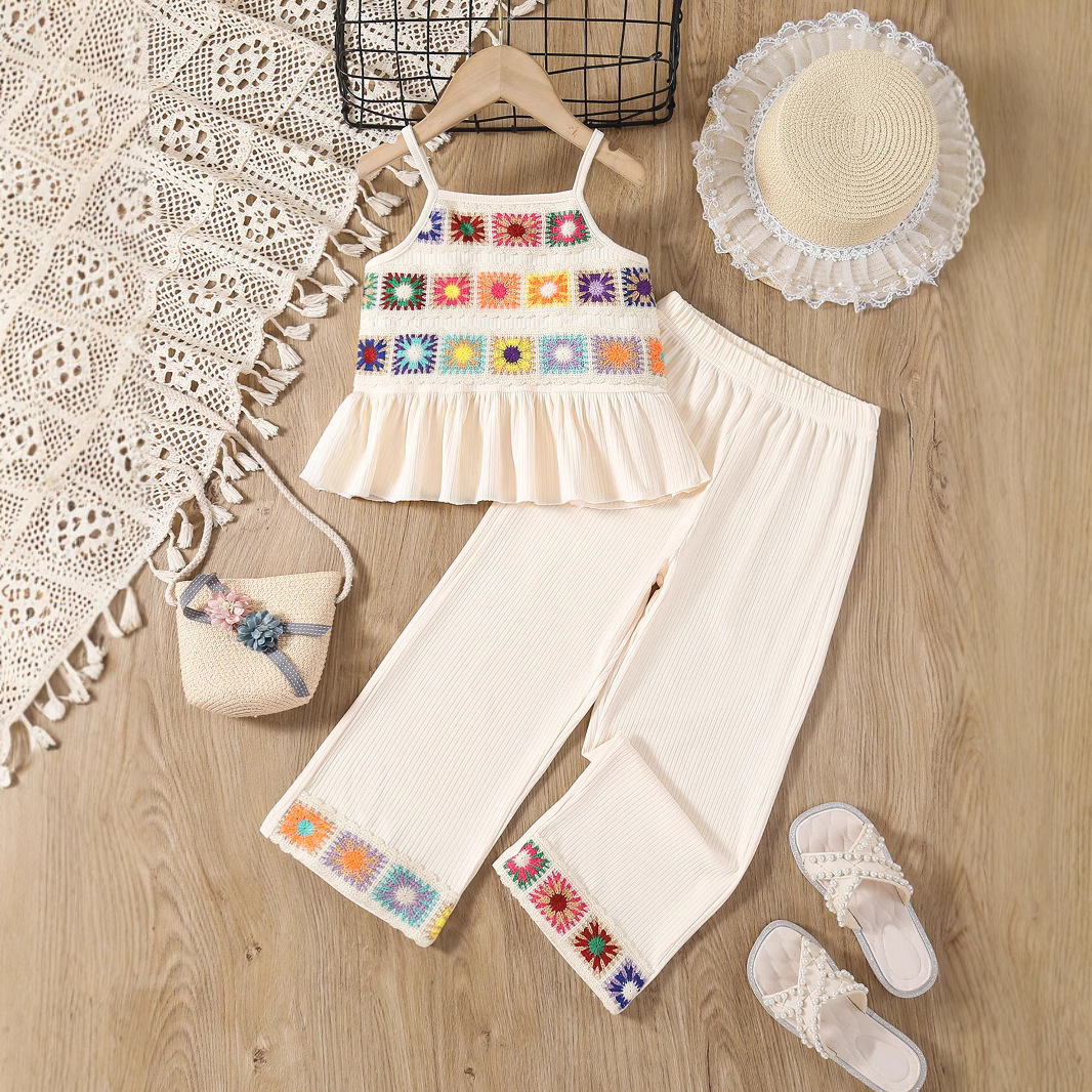Crochet Strap Top and Wide Leg Pants Set for Girls – Bild 5